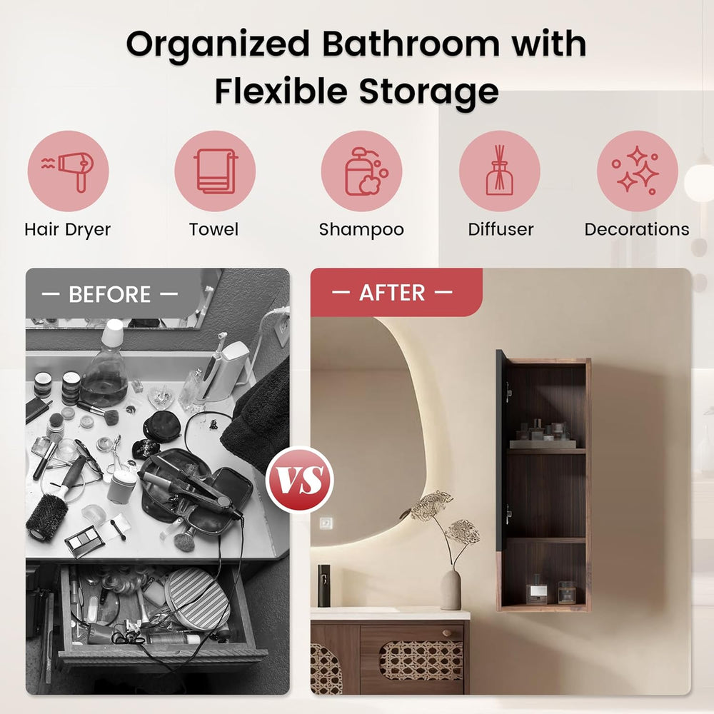 12" Floating Bathroom Storage Cabinet, Modern Wall Cabinets with Soft-Cl...