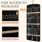 2 Pack Hanging Jewelry Organizer Storage with 39 Pockets, 30 Necklace Hooks Double Sided Wall Mount Earring Holder Organizer Bracelet Necklace Jewelry Display Hanger for Closet Door(Black)