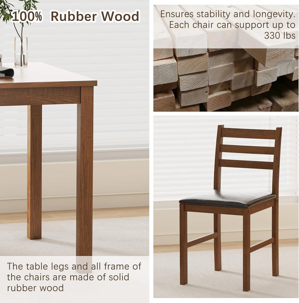 WiberWi Dining Table Set for 4, Solid Wood Kitchen Table and Chairs Set of 4,...