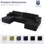 MAXYOYO 132" U Shaped Modular Sectional Sofa with 2 Ottomans, Cloud Boneless Couch with Layered Cushion, Flexible Module Combination Sofa for Living Room, No Assembly Required, Black