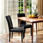 CHUN YI Dining Chairs Set of 2, Faux Leather Dining Room Chairs, Upholstered Parsons Chairs for Dining Room Kitchen Side Chair with Sturdy Wood Legs, Black