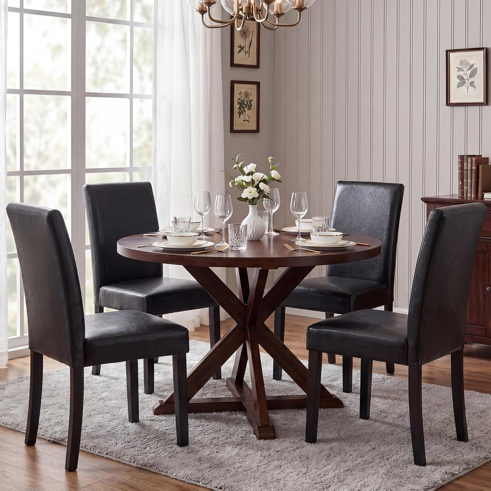 LSSBOUGHT Modern Dining Chair Urban Style Linen Kicthen Chairs with Solid Woo...