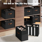 Shoe Organizer for Closet, 2 Pack Foldable Shoe Storage Organizer with Adjustable Dividers, Shoe Storage Box with Clear Cover, Fits up to 16 Pairs, Black