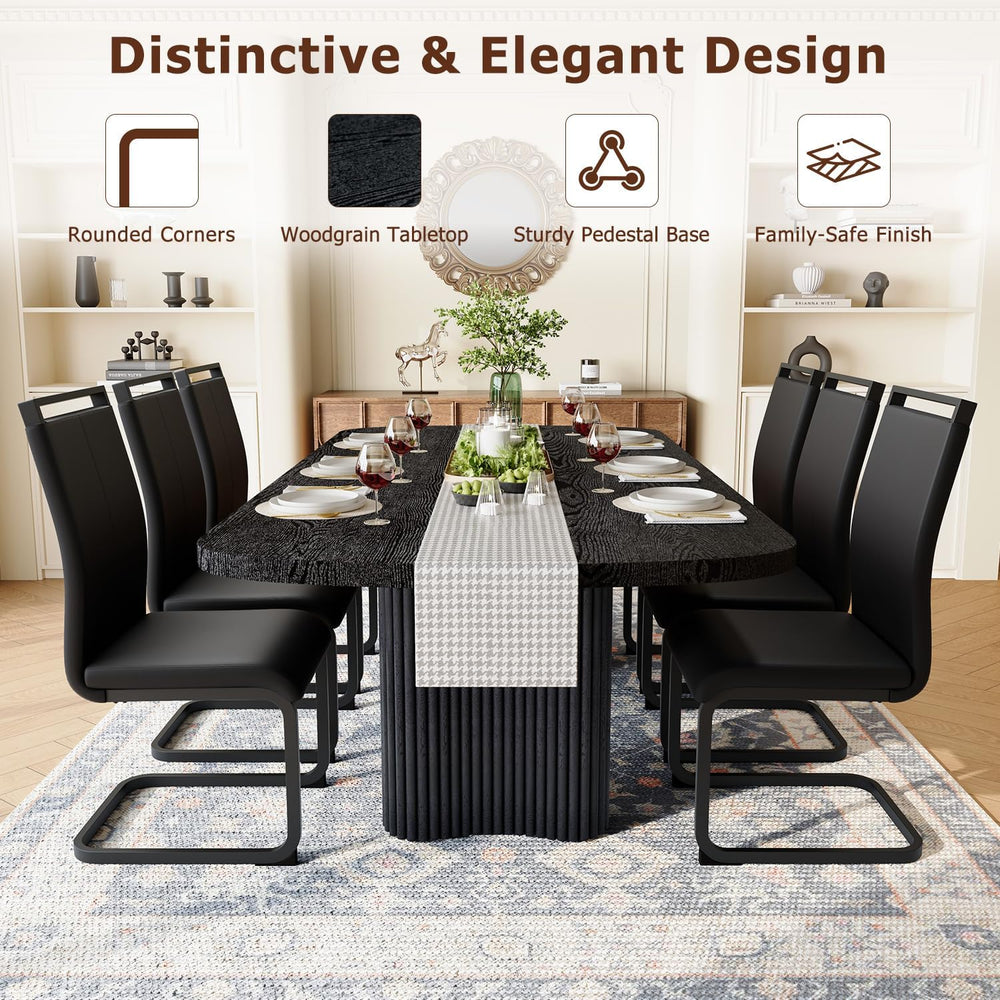 Dining Table Set for 10, 79'' Large Black Dining Room Table Set with ...