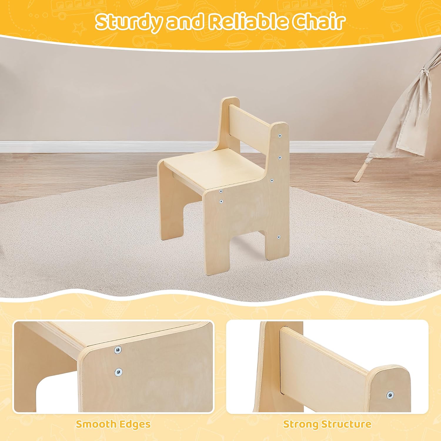 DOREROOM Sensory Toddler Table & Chair Set, Double-Side Graffiti, Natural | 2 Storage Bins & Roller holder, Sand & Water Tables with Building Block Base, For Playroom, Daycare, Classroom, Home, Ages 3+
