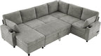 Eafurn Oversized U Shaped Sectional Sleeper Sofabed Pull Out Couch Bed for Living Room 6 Seater Upholstered Convertible Pullout Lounge Sofa Couch w/Storage Chaise, USB Ports for Living Room Apartment