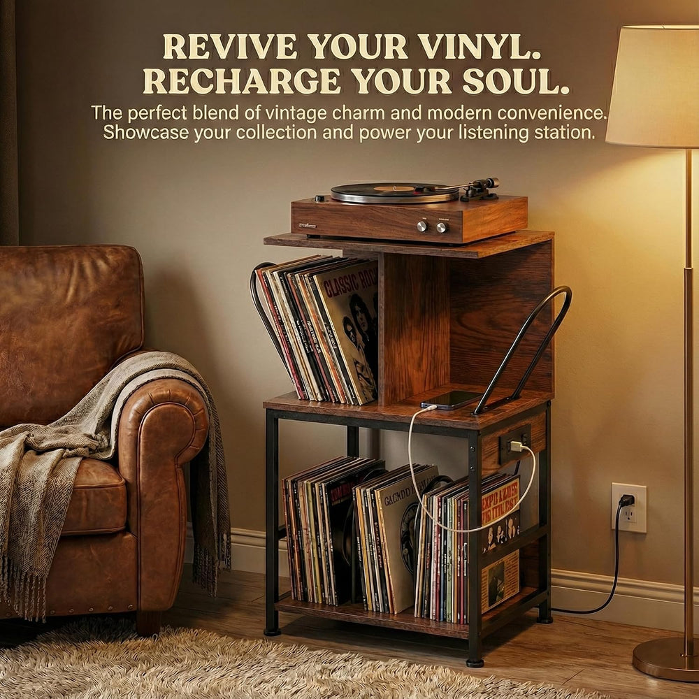Record Player Stand with Vinyl Storage, Large Record Table Holds 180 Albums, ...