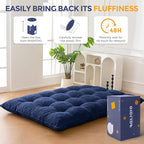 MAXYOYO Japanese Floor Mattress Full Size, 6" Foldable Futon Mattress Tufted Roll Up Floor Bed, Thick Chenille Tatami Mat Sleeping Pad for Camping Guest Room Dormitory Bedroom RV, Navy