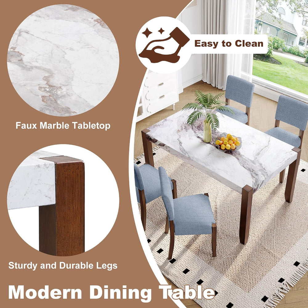 Merax Modern 5 Piece Dining Table Set for 4,Faux Marble Style Kitchen Table S...