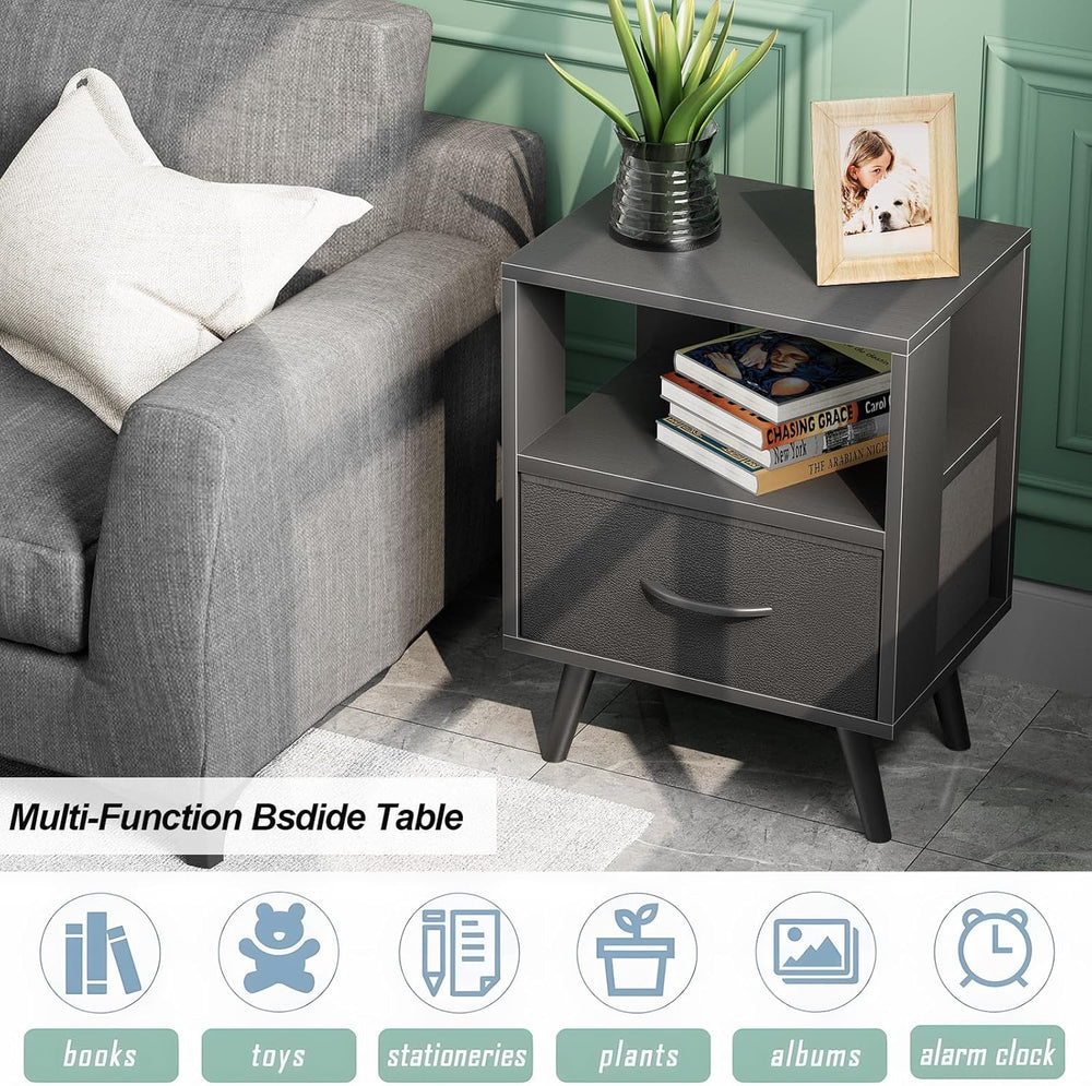 Aenuert Night Stand, Black Nightstand with Drawer, Side Table with Open Stora...