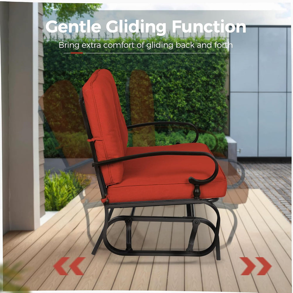 Crownland Outdoor Patio Glider Chair for 2-Person, Red | Wrought Iron Frame w...