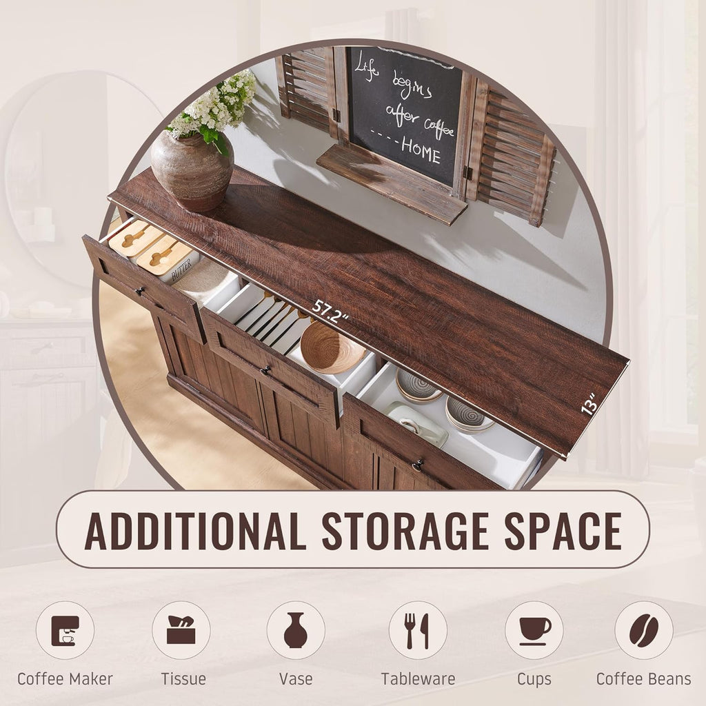 Triple Tilt Out Laundry Hamper Cabinet, 20 Gallon Farmhouse Trash Can Cabinet w/Drawer & Adjustable Shelf, Hidden Garbage Can Bin Cabinets w/Laundry Basket for Bathroom, Kitchen (Brown)