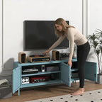 3 Door Lockable Metal TV Stand Storage Cabinet, Wide Heavy Duty Media Console for Large 100+ Inch TVs, Home Office Entertainment Center, Blue 22" H X 47.3" W X 13.8" D