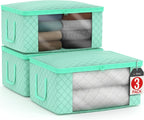Sorbus Medium Clothes Storage Bags - Foldable Blanket Storage Bins for Organizing Bedroom, Closet, Clothing, Comforter, Organization with Clear Window, Lids and Carry Handles - Set of 3