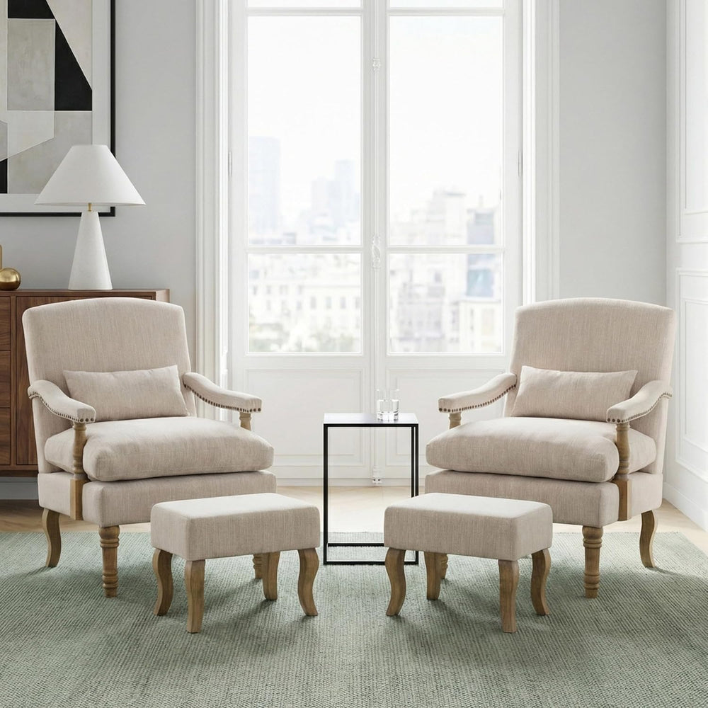 Accent Chair with Ottoman, Farmhouse Upholstered Armchair with Removable Thic...