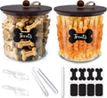 2 Pack Airtight Dog Food Storage Container,Dog Treat Container Dog Treat Jar with Wood Lids 6x5'',Pet Food Storage Container,Cat Food Container with Scoops,Food Tong,Labels,Pen