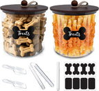 2 Pack Airtight Dog Food Storage Container,Dog Treat Container Dog Treat Jar with Wood Lids 6x5'',Pet Food Storage Container,Cat Food Container with Scoops,Food Tong,Labels,Pen