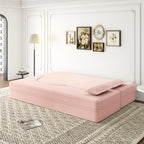 2 in 1 Convertible Folding Sofa Bed, Plush Corduroy Lazy Lounge Sofabed, Foam Folding Floor Sofa Bed, 78" Full Size Memory Foam Couch for Living Room Guestroom, No Assembly Sofabed (Baby Pink)