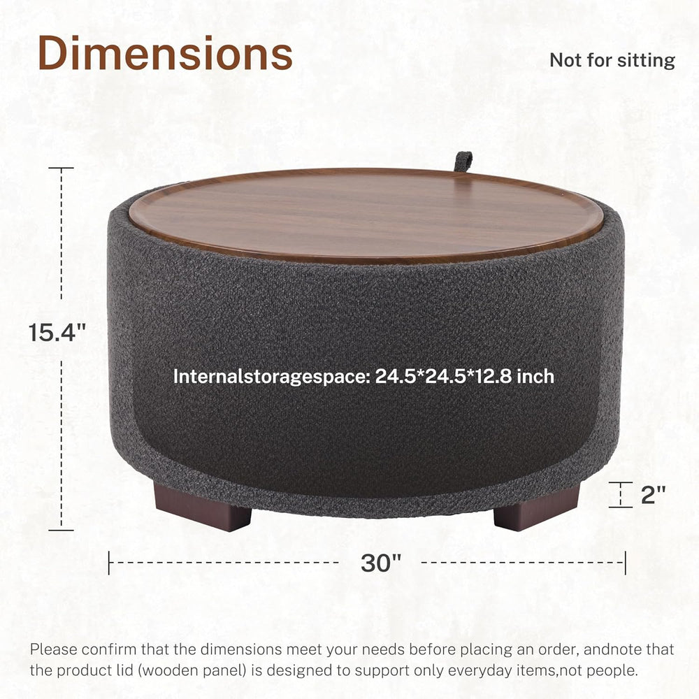 30 Inch Round Storage Ottoman Coffee Table, Modern Boucle Ottoman with Lift O...