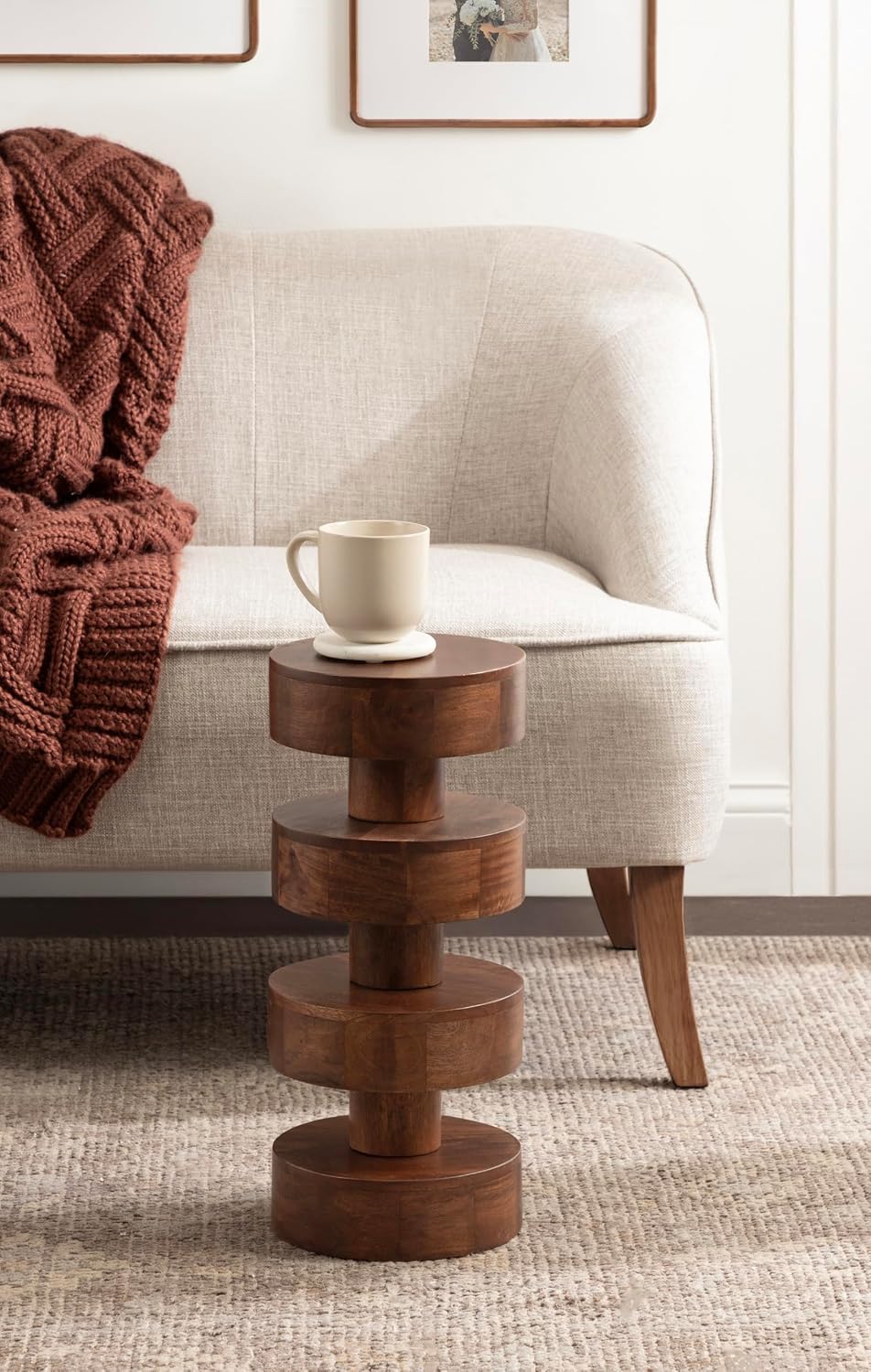 Kate and Laurel Omar Modern Wooden Round Drink Table, 9 x 9 x 20, Walnut Brow...