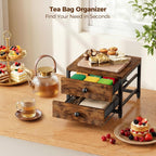 Plaviya Wood Tea Bag Organizer with 2 Drawers for Countertop | Tea Bag Holder and Storage, 9 Compartments, Utility, Home, Kitchen, Office, Rustic Brown