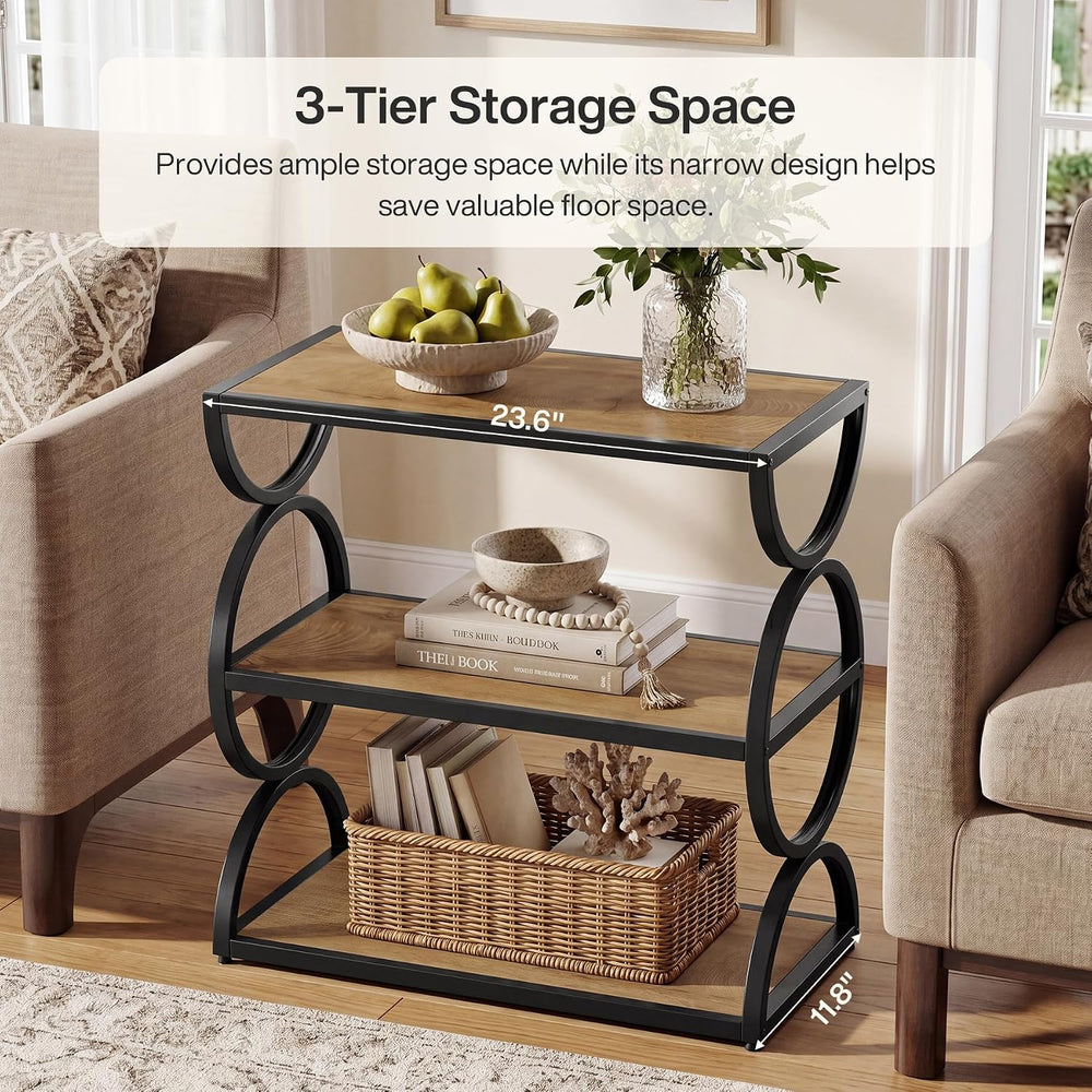 Tribesigns 3-Tier End Table, Narrow Side Table with Storage Shelves, Industri...