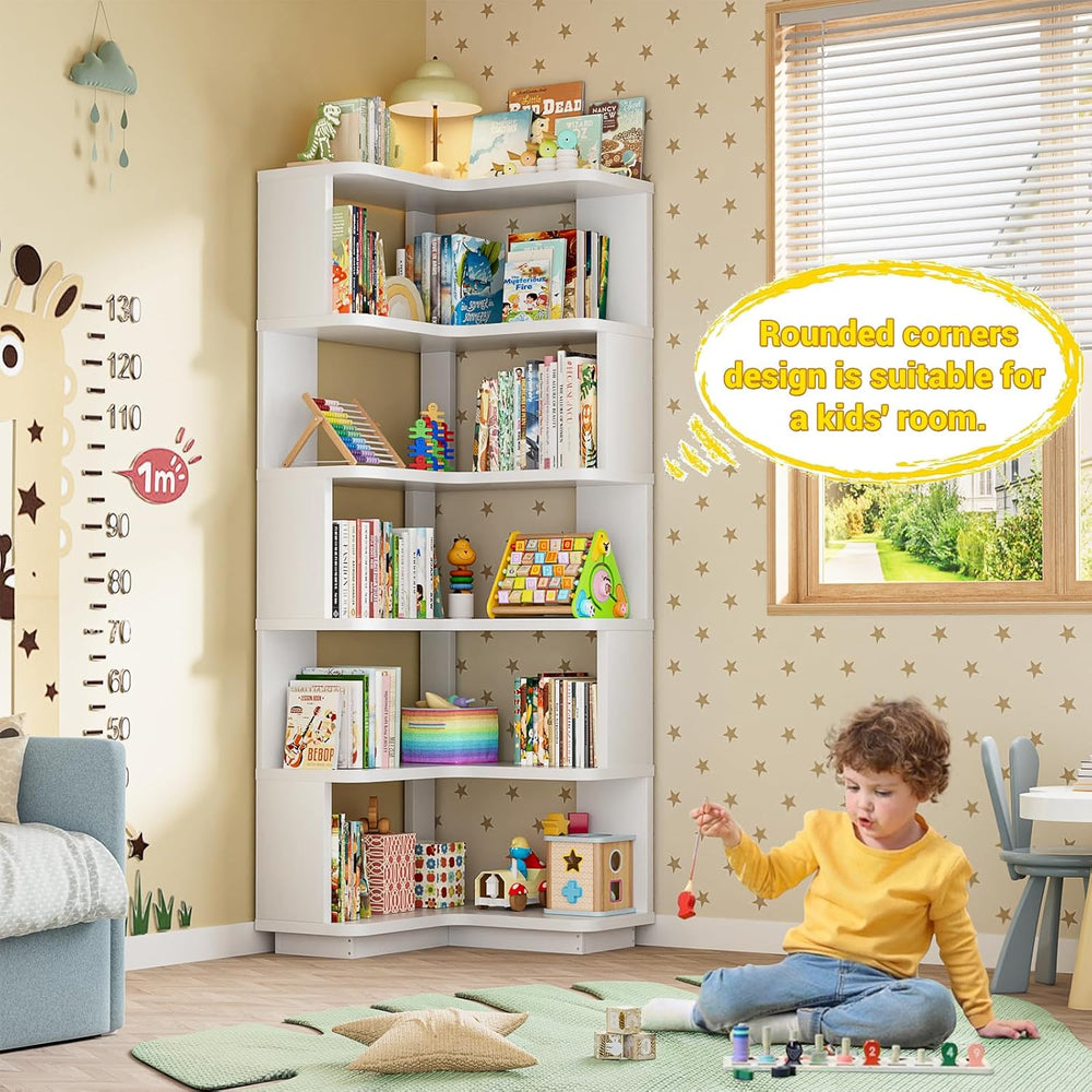 Armocity Corner Book Shelf, 6-Shelf L Shaped Corner Bookshelf with Baffle