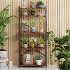 Kitchen Bakers Rack with Power Outlet, 5 Tiers Coffee Bar Table, Kitchen Microwave Stand with 6 S-shaped Hooks, Kitchen Storage Shelf Rack for Spices, Pots, Rustic Brown