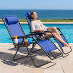 Devoko Zero Gravity Chair, Foldable Patio Recliner with Cup Holder, Blue | Padded Design, Heavy Duty, Supports 350 LBS, Anti-Gravity, for Camping, Outdoor, Lawn Use
