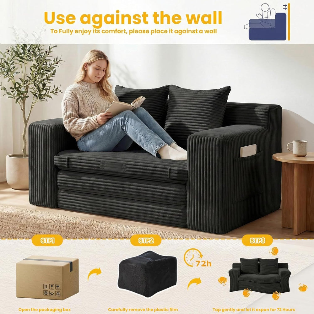 Couch, Loveseat Sleeper Sofa Bed – 3-in-1 Convertible Couch Bed with Side Poc...
