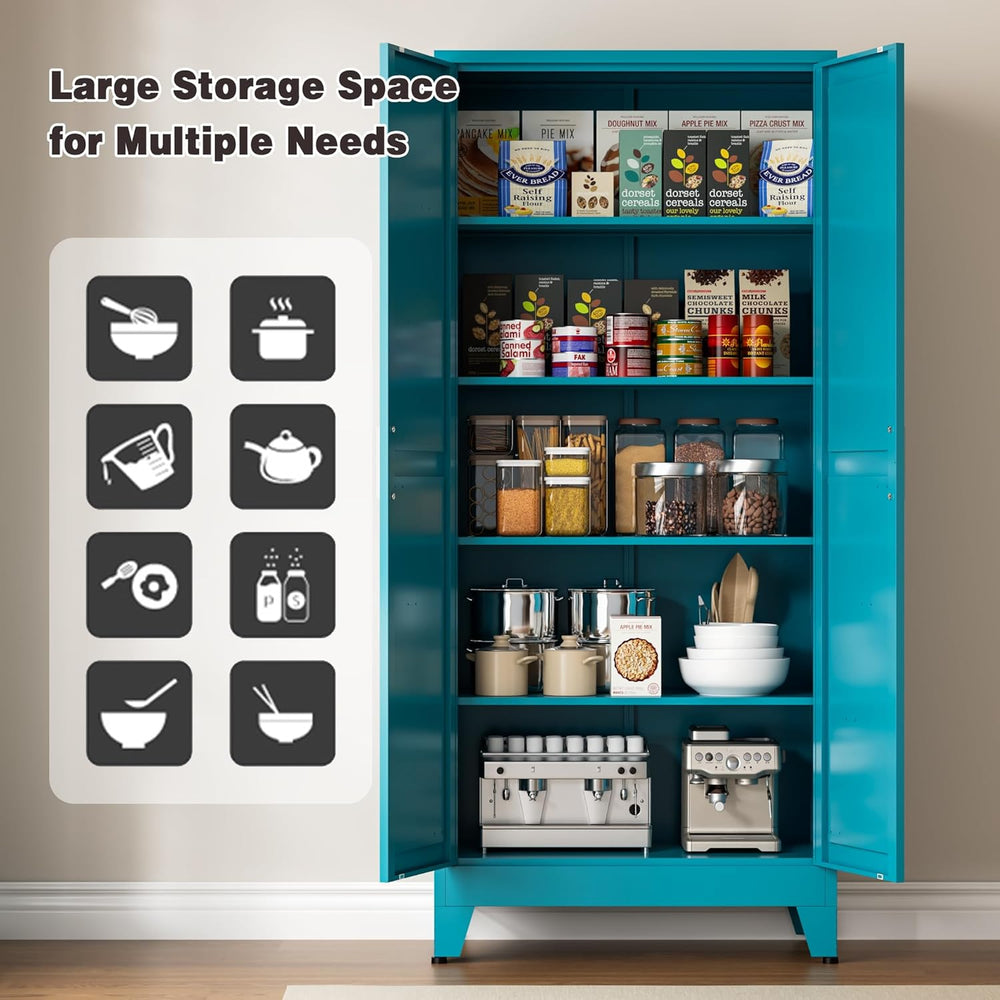 71” Tall Metal Kitchen Pantry Cabinet, Kitchen Storage Cabinets, Steel Cupboa...