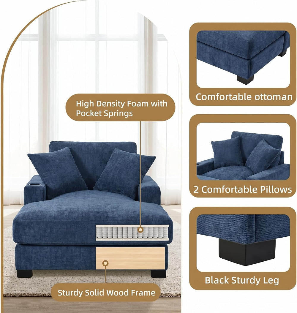 Oversized 60" Chaise Lounge Sofa, Chaise Lounge Recliner with Adjustable...