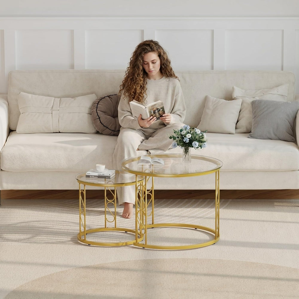Garden 4 you Nesting Coffee Table, 23.6" Round Coffee Table Set of 2, Gl...