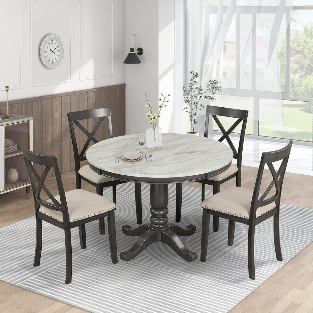 Merax 5 Piece Dining Table Set for 4, Solid Wood Kitchen Table Set with 4 Uph...