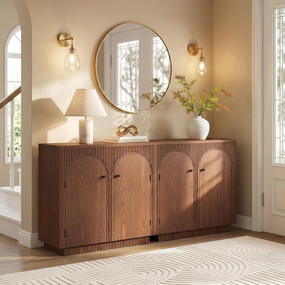32" Arched Door Sideboard Buffet Cabinet with Storage,Walnut