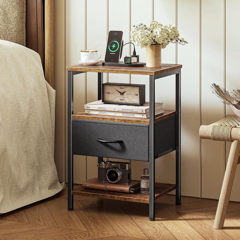 SUPERJARE Nightstand with Charging Station, Bed Side Table with Adjustable Fa...
