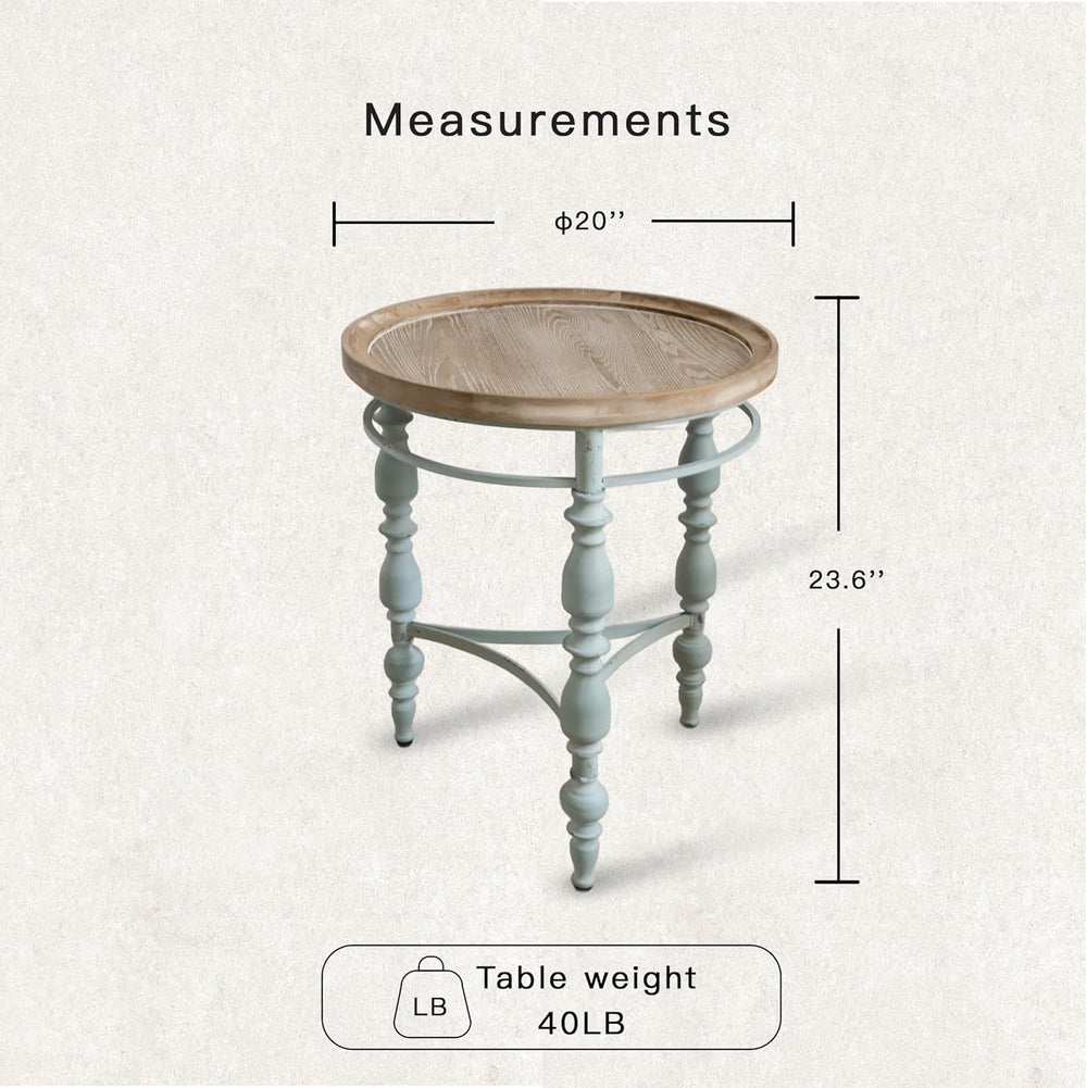 Rustic Farmhouse Round End Table, French Country Vintage Side Table,φ20.1'...