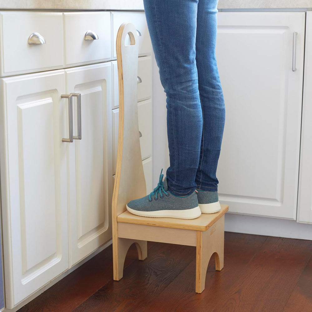 ECR4Kids Step Stool with Long Handle, One Step, Wooden, Montessori Furniture,...