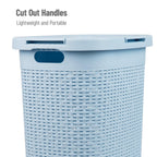 Mind Reader Slim Laundry Hamper with Lid, 60L Clothes Basket, Premium Wicker Design, Plastic, Baby Blue