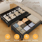 KITHELP Under Bed Storage with Wheels,2 Pack Under Bed Shoe Storage, Under the Bed Storage Drawers with Remove Window, Extra Large Rolling Under Bed Storage Metal Drawer for Clothes (Black-2 pack)