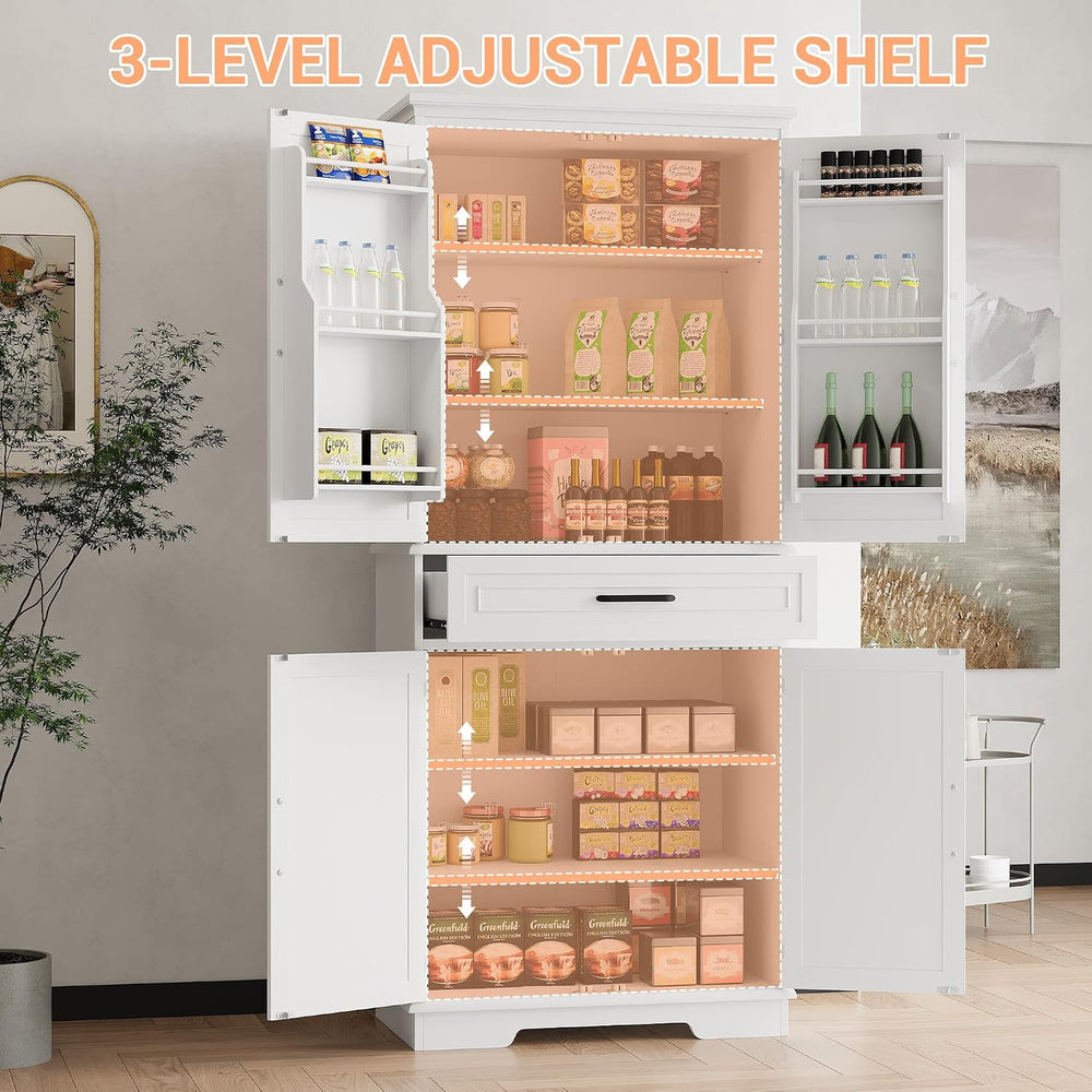 72in Tall Cabinet with Drawer, 6 Doors and Adjustable Shelves, Large Kitchen ...