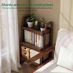 100% Solid Wood 3-Tier Ladder Shelf, Small Bookcase, Storage End Table, Open Display Stand for Living Room, Bedroom, Kitchen, Bathroom (Walnut Color)