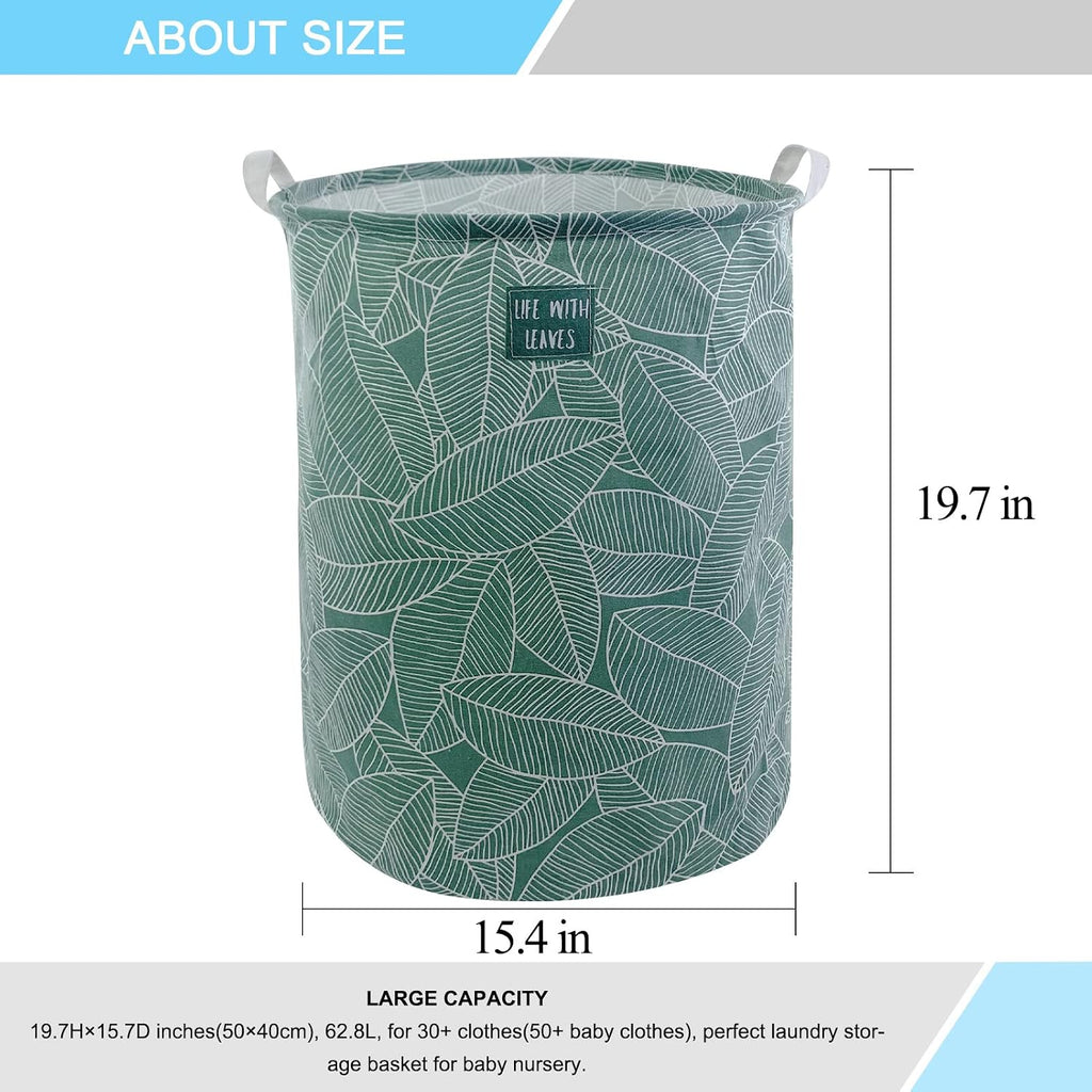 Mziart Large Foldable Laundry Basket Organizer, Collapsible Laundry Hamper Fabric Clothes Toy Storage Basket Nursery Hamper Storage Bin for Household Bedroom, Bathroom, College Dorm (Big White Leaf)