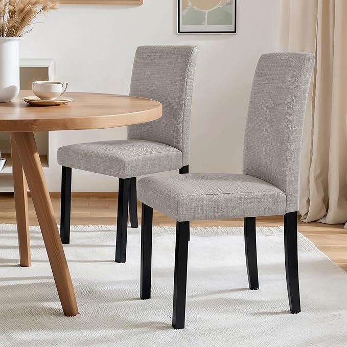 CHUN YI Upholstered Dining Chairs Set of 8, Fabric Dining Room Chairs with Solid Wood Legs, Modern Parson Chairs for Kitchen, Restaurant, Hotel, Light Gray