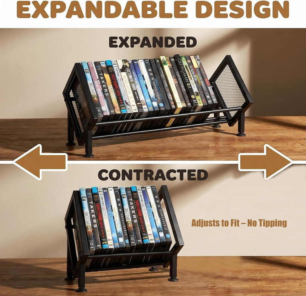PUTNATRURE DVD Blu ray Rack, Expandable Media Shelf Holds 36 DVD Cases, Compact Display Organizer for Video Games and Movies, Black