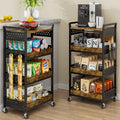 4 Tier Rolling Storage Utility Snack Cart on Wheels | durable metal and wood frame, suitable for kitchen bathroom pantry vanity bedroom living room dorm, no shake, move smoothly