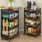 4 Tier Rolling Storage Utility Snack Cart on Wheels | durable metal and wood frame, suitable for kitchen bathroom pantry vanity bedroom living room dorm, no shake, move smoothly
