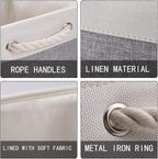 HNZIGE Large Fabric Storage Baskets (3 Pack) - Foldable Gift Baskets with Rope Handles, Decorative Organizers for Home (White & Gray, 15" x 11" x 9.5")