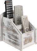 MyGift TV Remote Control Holder, Modern Farmhouse Decor, Whitewashed Wood Media Remote Caddy/Organizer/Storage Box with 3 Compartments, for Living Room, Coffee Table