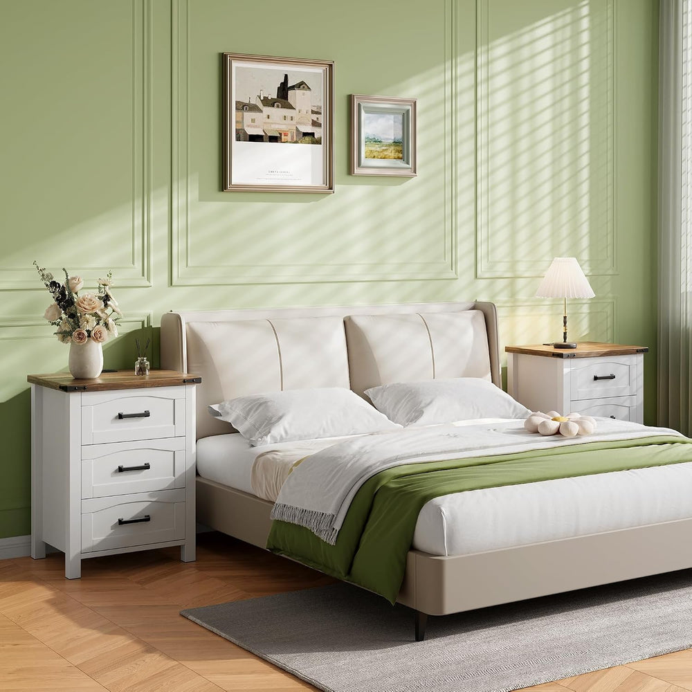 Decofy Farmhouse Nightstand Set of 2 with Charging Station, 18'' Wide...